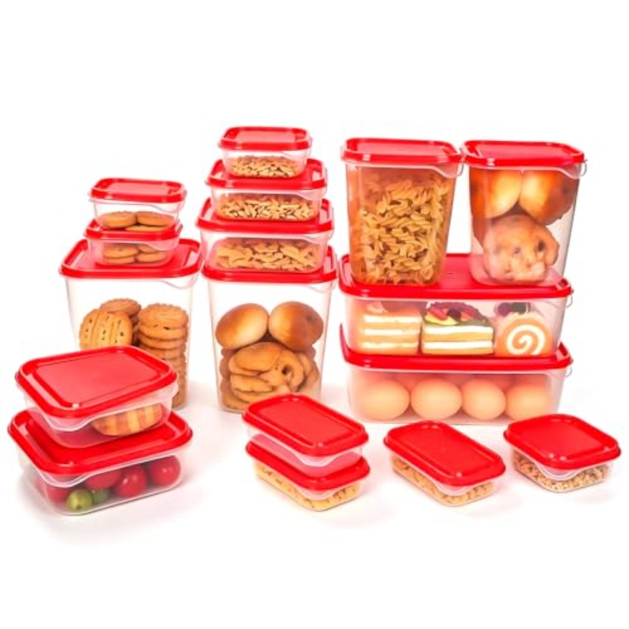 Food Storage Plastic Containers With Lids - 17Pcs Plastic Food Storage Set, Red