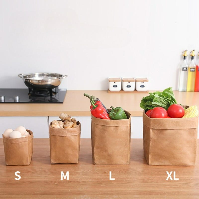 Food Storage Reusable Bags - Kraft Paper Bag Washable Paper Storage
