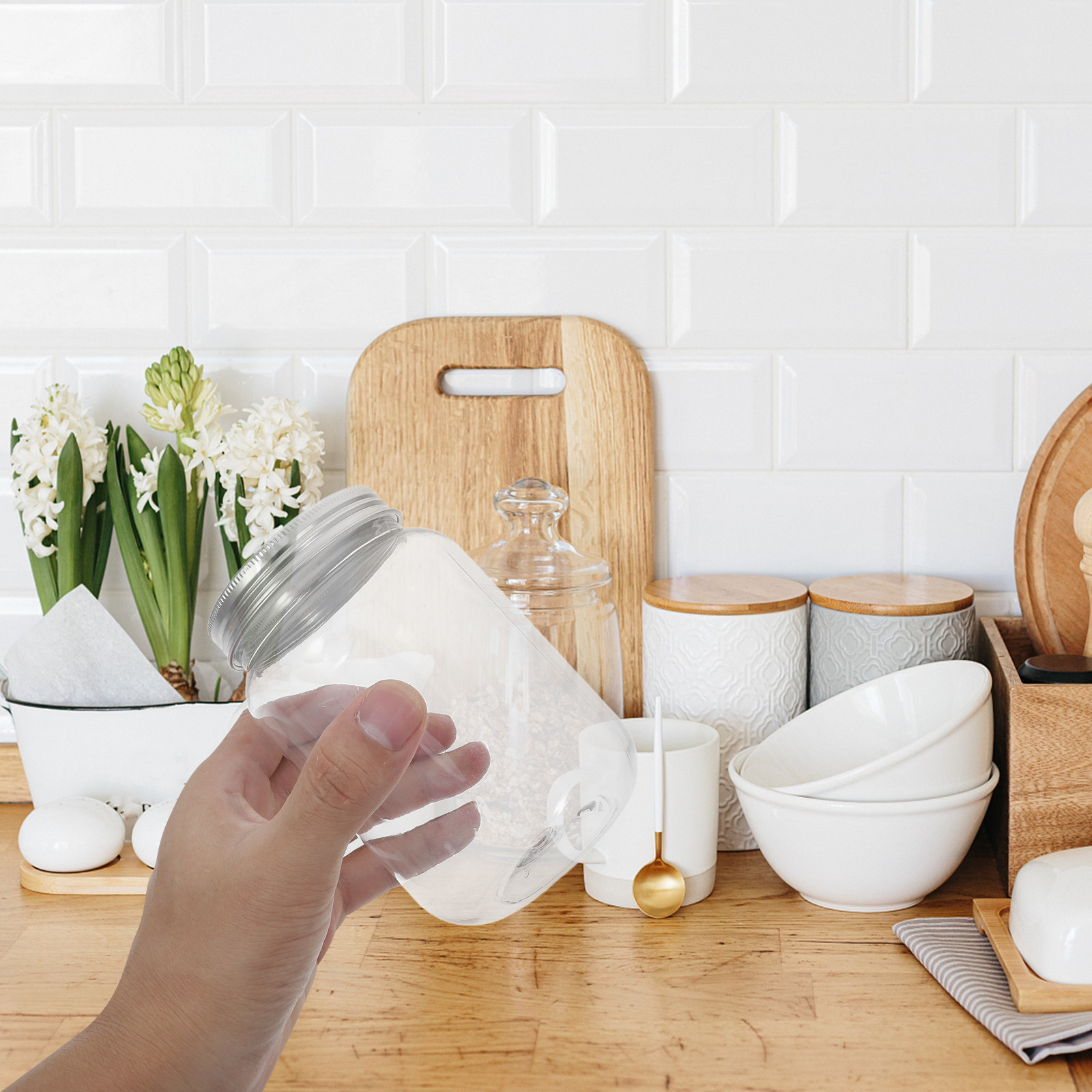 Food Storage Jars - 4Pcs Clear Plastic Jars with Airtight