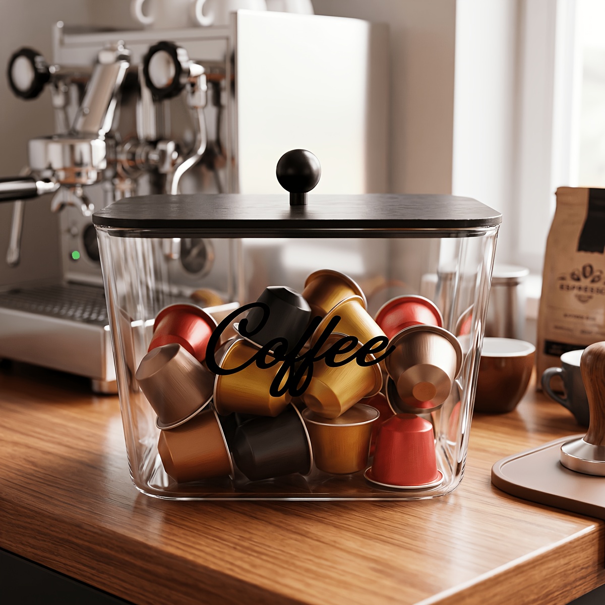 Food Storage Cabinet For Kitchen - Coffee Pod Holder with Lids Plastic