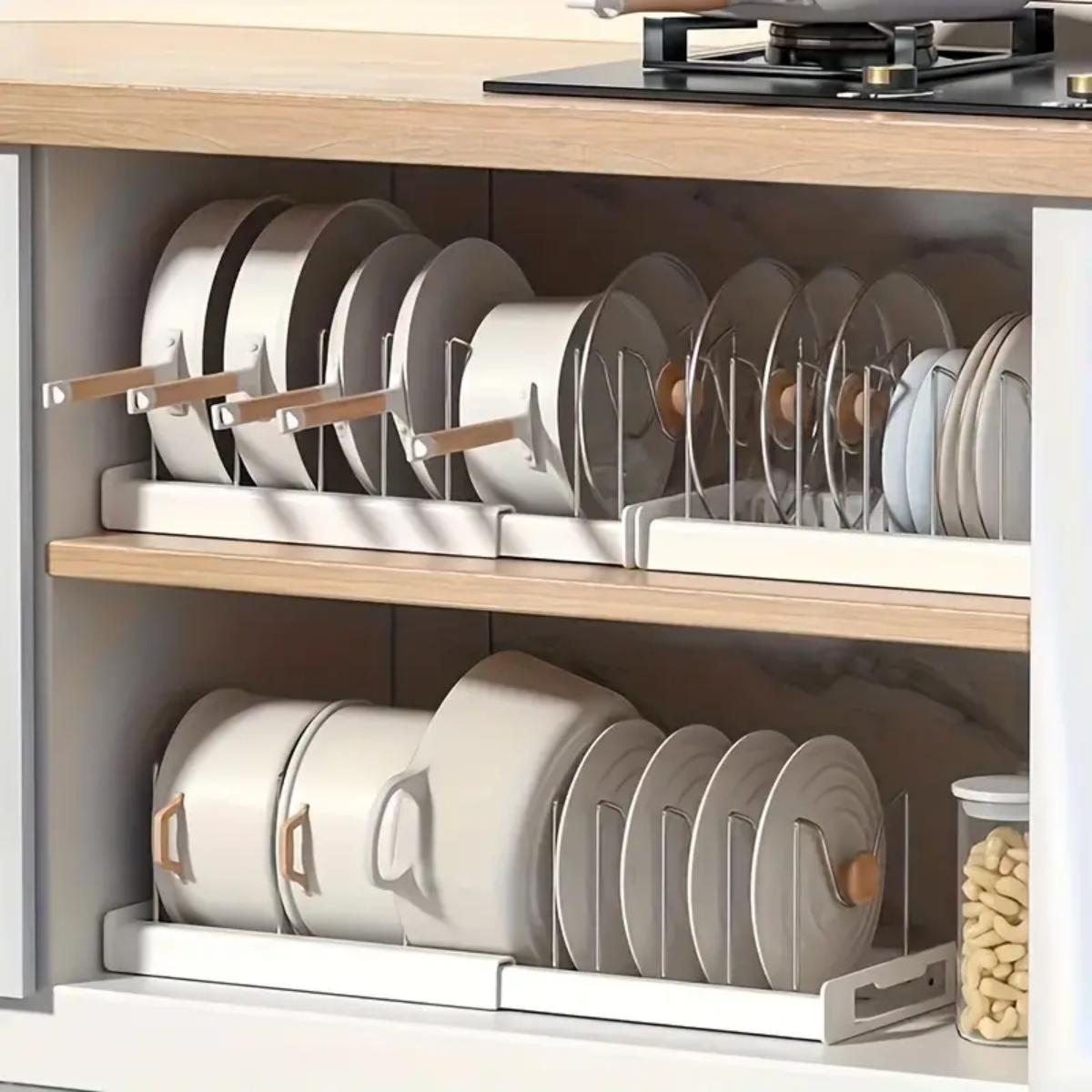 Food Storage Cabinet For Kitchen - Expandable Kitchen Pot Pan Organizer Under