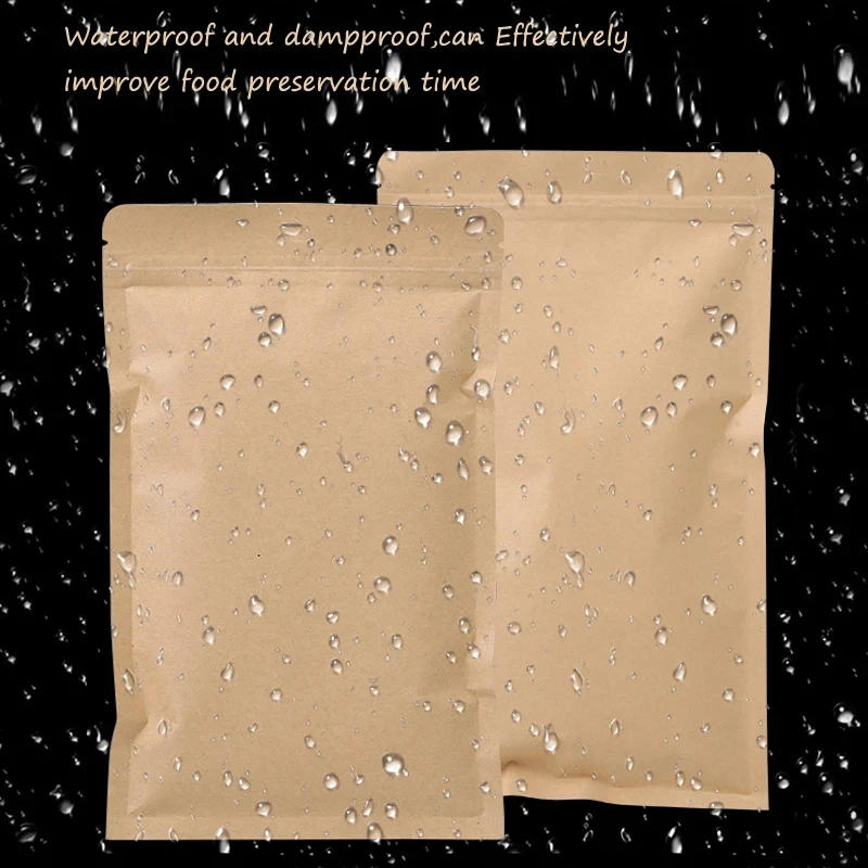 Food Storage Reusable Bags - 100PCS Brown Kraft Paper Zipper Lock