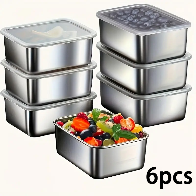 Food Storage Types - 6-Piece Stainless Steel Food Storage Containers