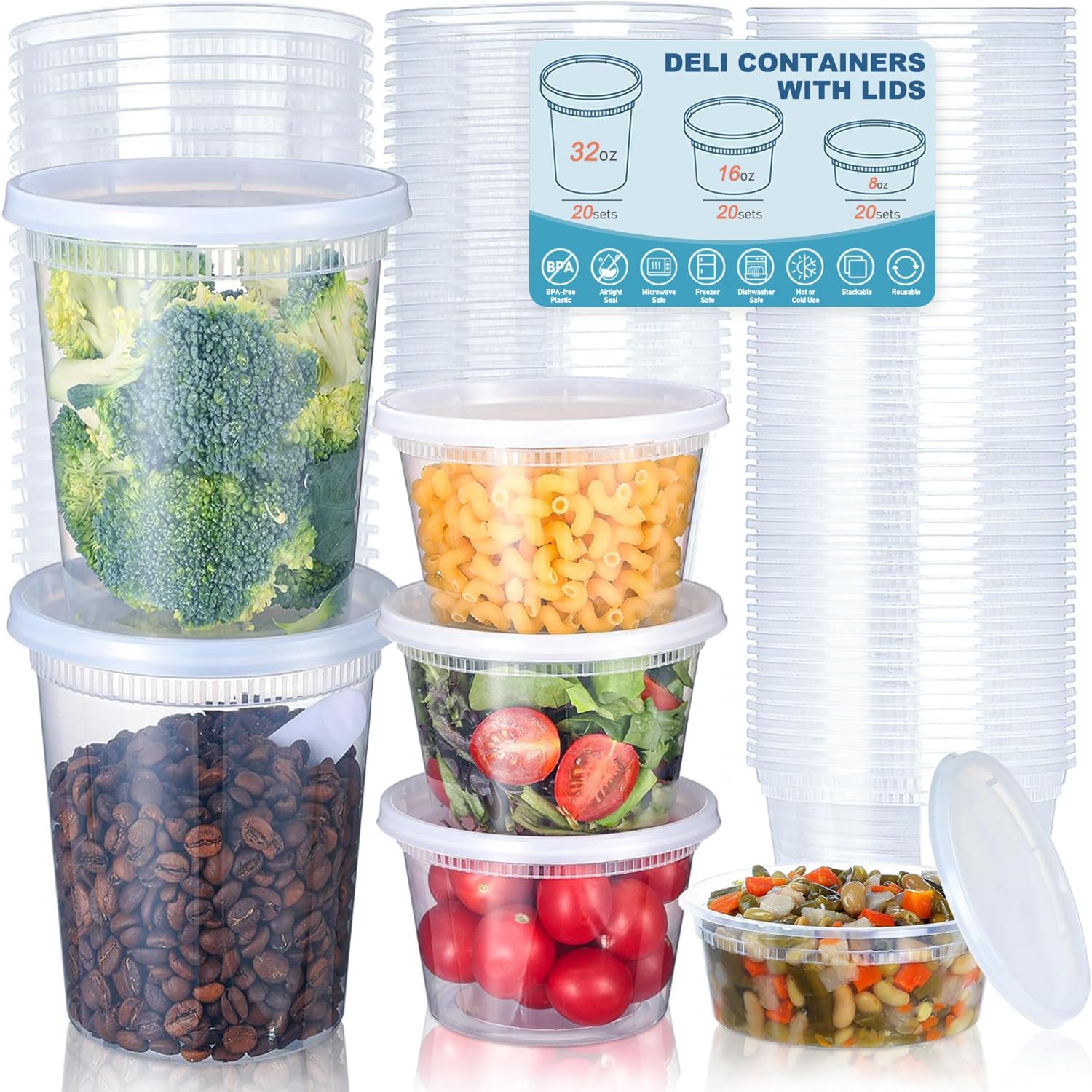 Food Storage Plastic Containers With Lids - 24pcs Deli Food Storage Containers with