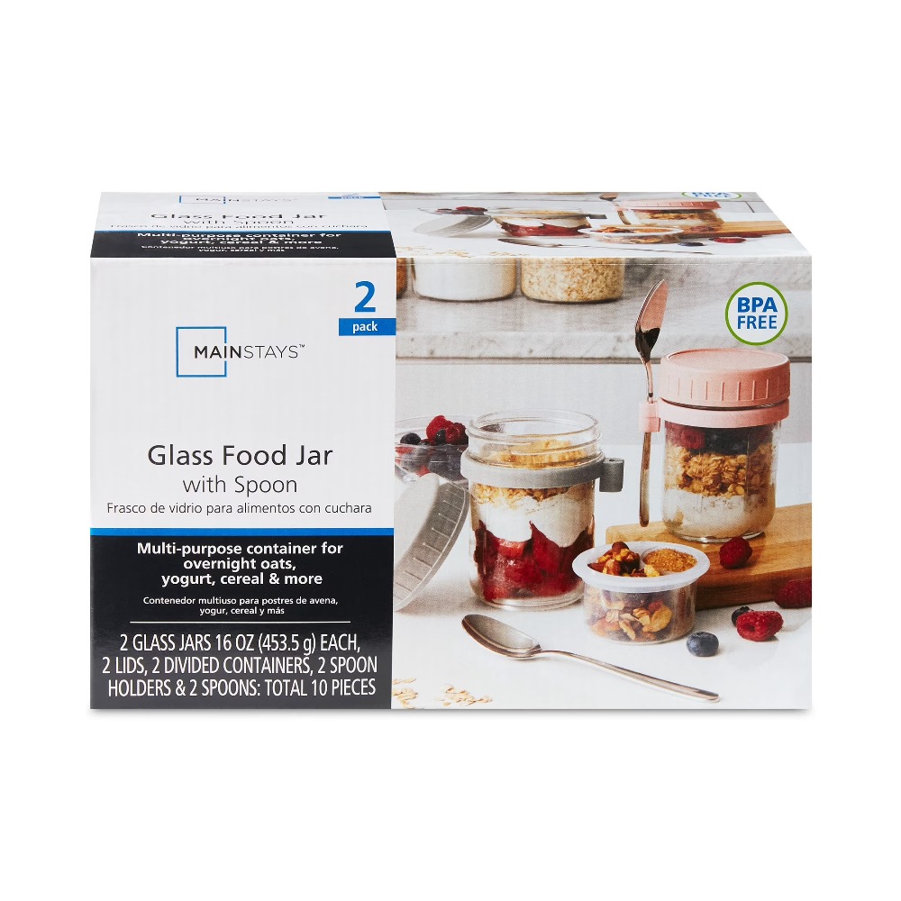 Glass Meal Prep Container - Portable Overnight Oats Food Jar and
