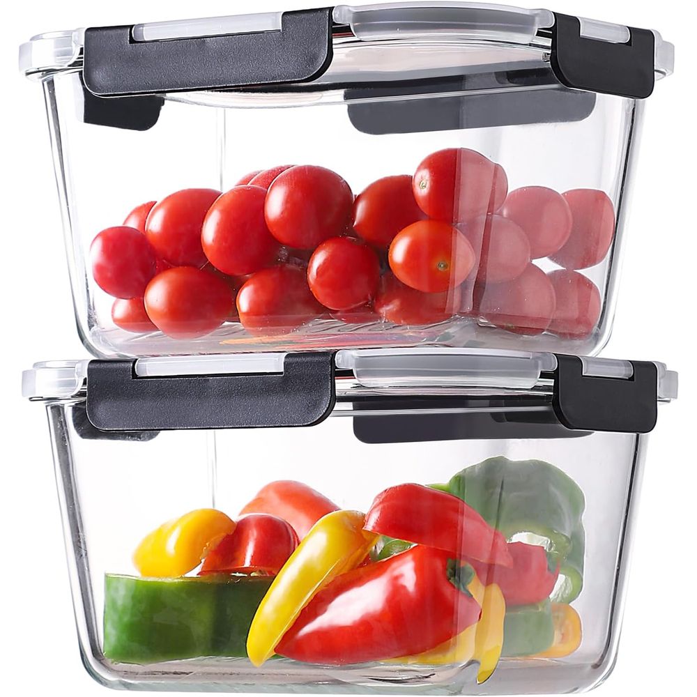 Glass Meal Prep Container - 4-Piece 63oz Glass Food Storage Containers