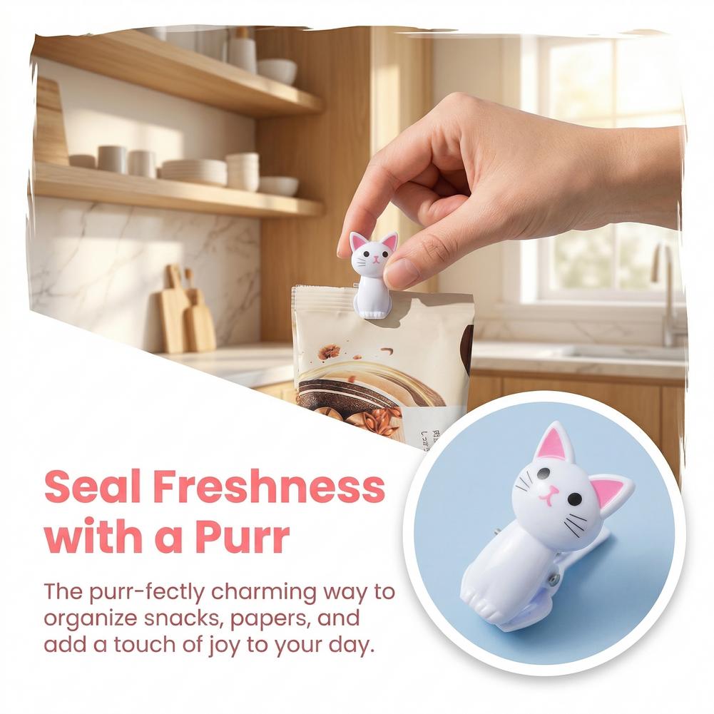 Food Storage Reusable Bags - Cute Cat Shaped Bag Clips Reusable