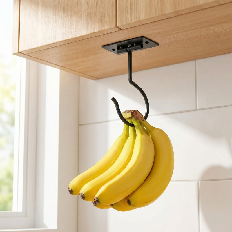 Food Storage Cupboard - Black Metal Self-Adhesive Banana Hook Foldable