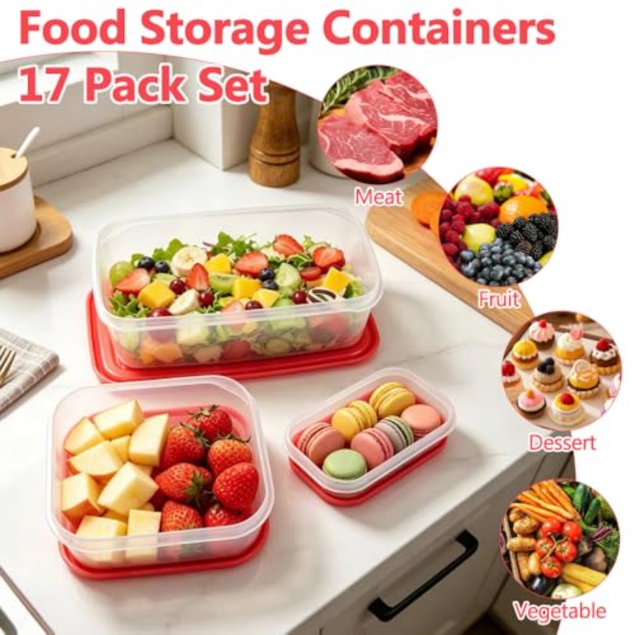 17Pcs Plastic Food Storage Set - Food Storage Plastic Containers With Lids recension och pris